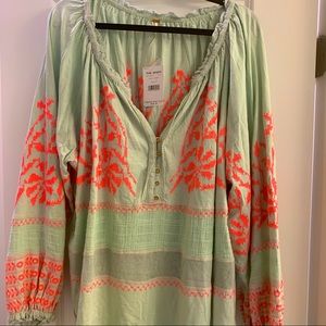 Free People Mint and Pink Persuasion Blouse